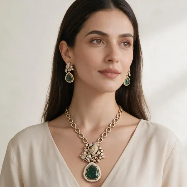 Green_&_Gold_Brass_Necklace_Set_For_Women