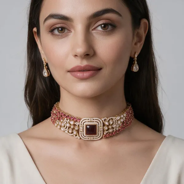 Gold_&_Pink_Stainless_Steel_Necklace_For_Women