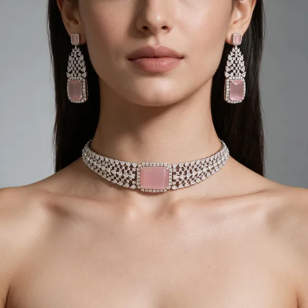 Pink_&_Silver_Stainless_Steel_Necklace_For_Women