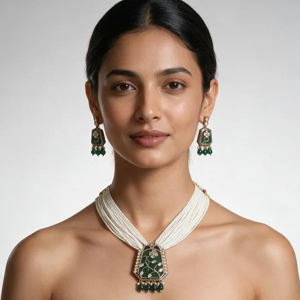 Green_&_White_Stainless_Steel_Necklace_For_Women