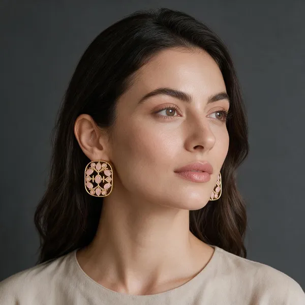 Gold_&_Pink_Brass_Earrings_For_Women