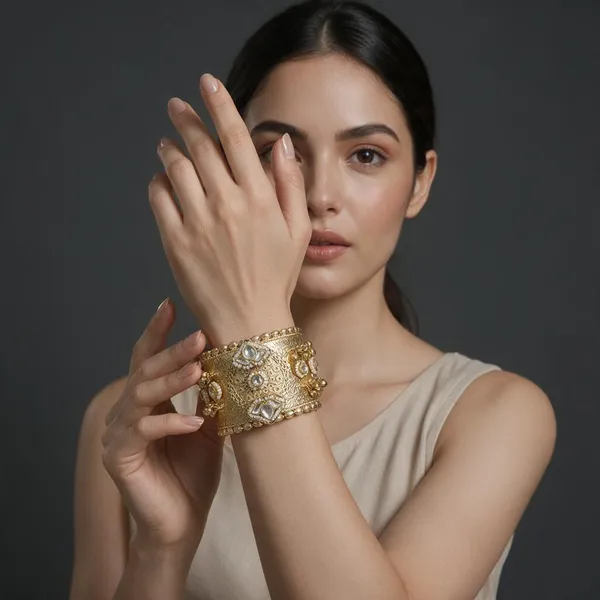 Gold_&_White_Brass_Bracelet_For_Women