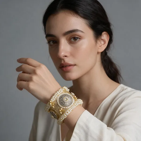Gold_&_White_Brass_Bracelet_For_Women