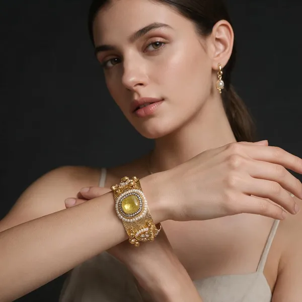 Gold_&_White_Brass_Bracelet_For_Women