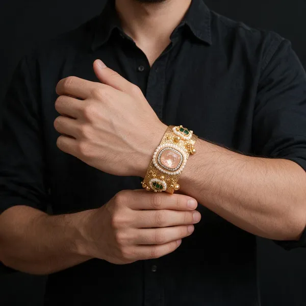 Gold_&_White_Brass_Bracelet_For_Women