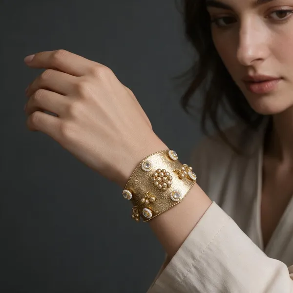 Gold_&_White_Brass_Bracelet_For_Women