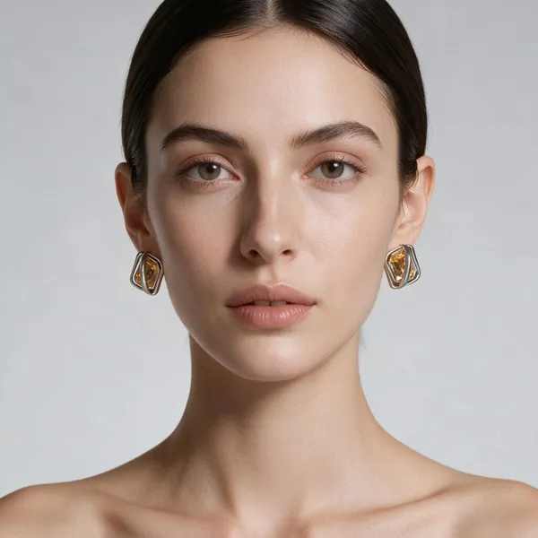 Silver_&_Yellow_Stainless_Steel_Earrings_For_Women