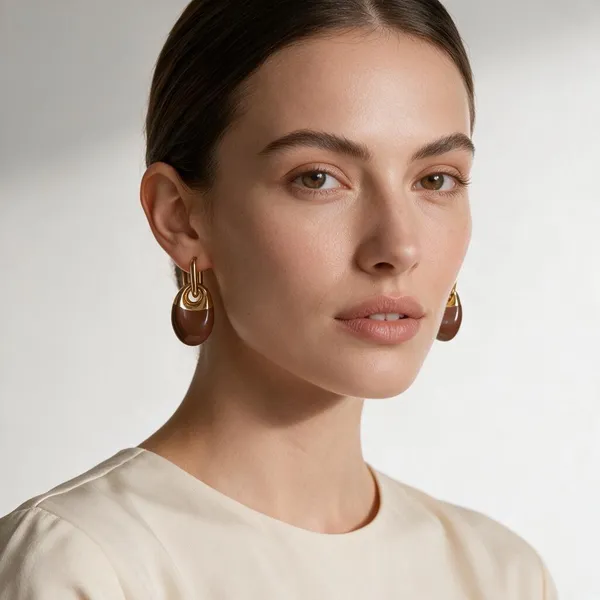 Gold_&_Brown_Stainless_Steel_Earrings_For_Women