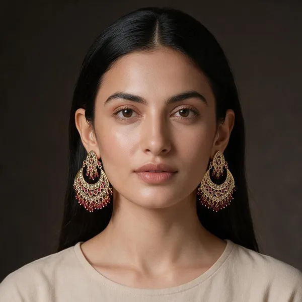 Gold_&_Red_Brass_Earrings_For_Women
