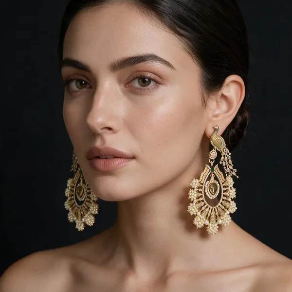 Gold_&_White_Brass_Earrings_For_Women