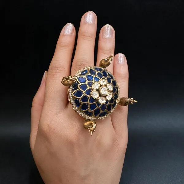 Blue_&_Gold_Brass_Rings_For_Women
