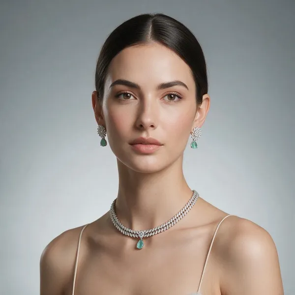 Green_&_Silver_Stainless_Steel_Necklace_Set_For_Women