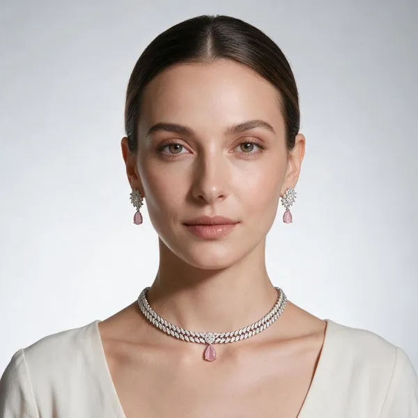 Pink_&_Silver_Stainless_Steel_Necklace_Set_For_Women