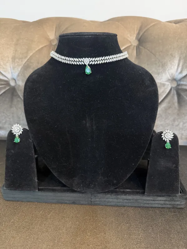 Green_&_Silver_Stainless_Steel_Necklace_Set_For_Women