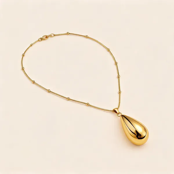 Gold_Tone_Teardrop_Pendant_Necklace_For_Women