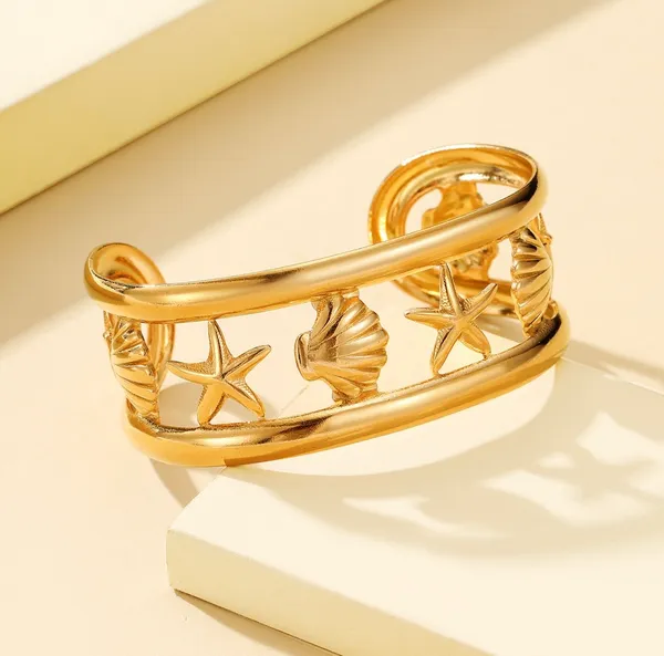 Gold_Tone_Starfish_Shell_Cuff_Bracelet_for_Women