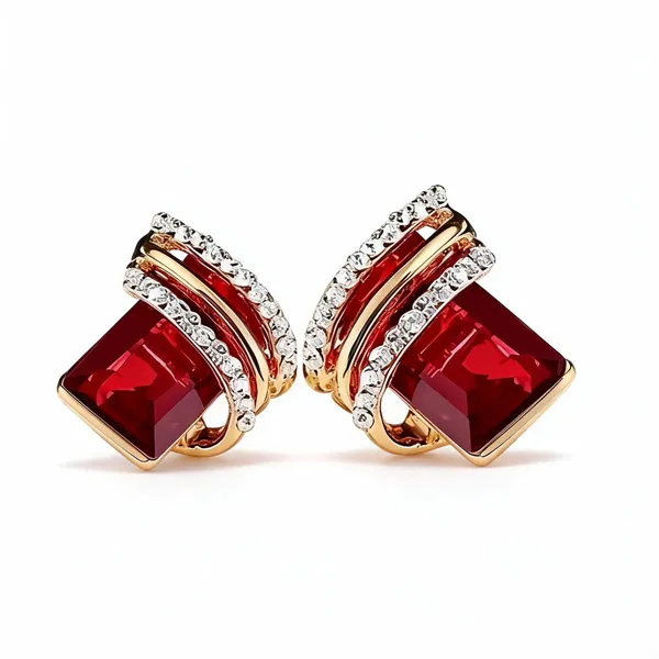 Red_Stone_Gold_Tone_Earrings_For_Women