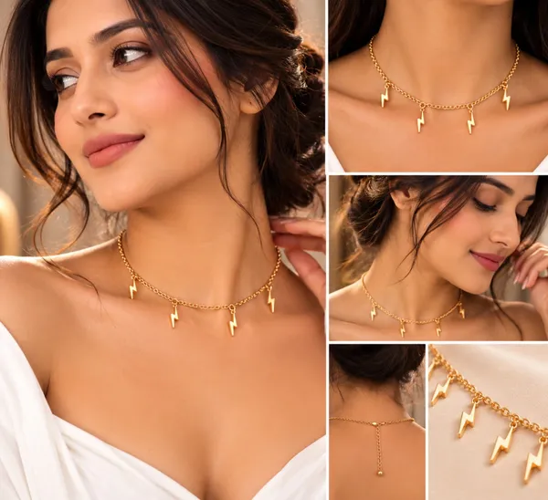 A_chic_gold-tone_lightening_charm_necklace