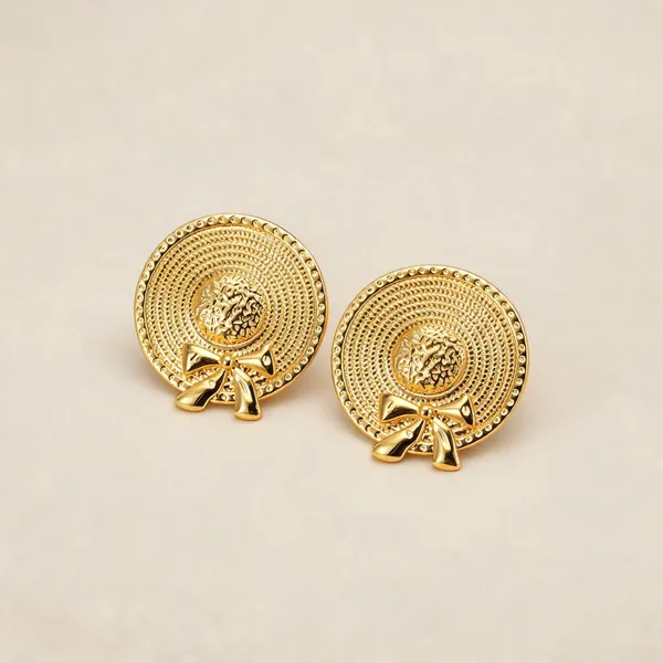 Gold_Tone_Round_Bow_Stud_Earrings_For_Women