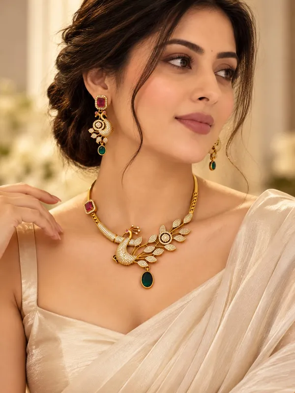 Gold-Tone_Peacock_Necklace_Set_with_Ruby_&_Emerald_Stones