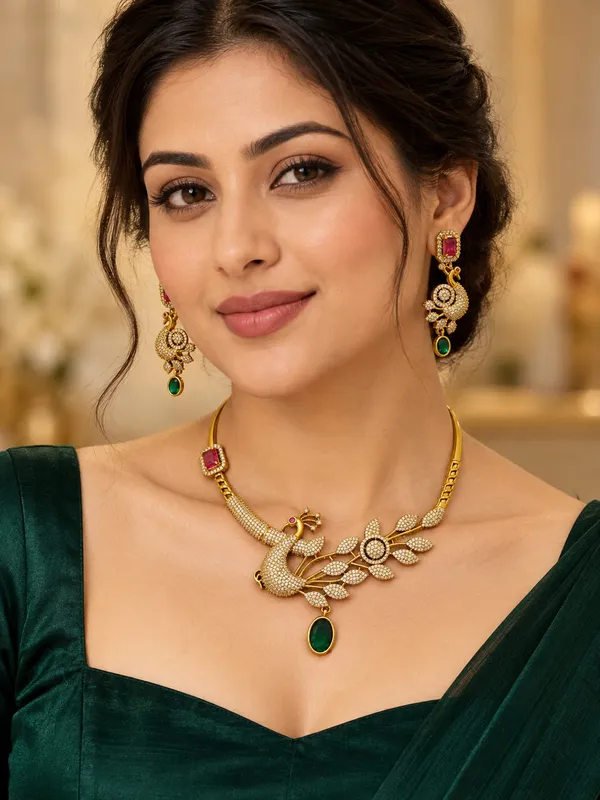 Gold-Tone_Peacock_Necklace_Set_with_Ruby_&_Emerald_Stones