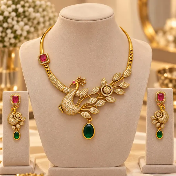 Gold-Tone_Peacock_Necklace_Set_with_Ruby_&_Emerald_Stones