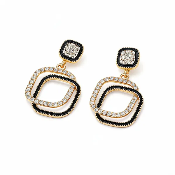 Gold_Tone_Black_Geometric_Drop_Earrings_For_Women