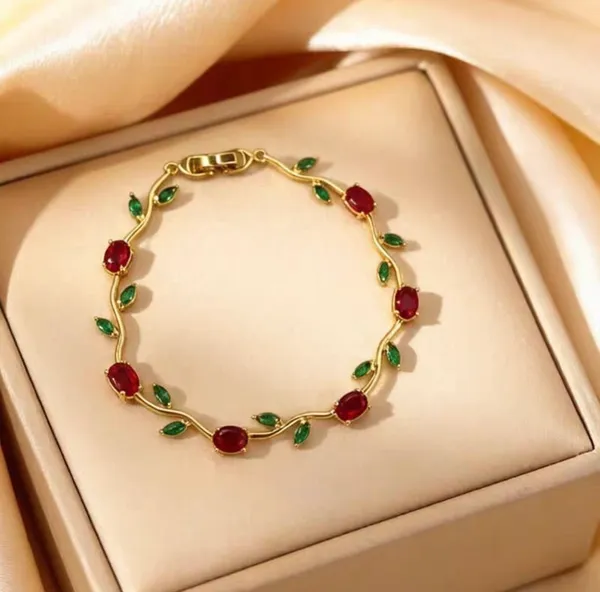 Gold-Tone_Red_Green_Stone_Bracelet_for_Women
