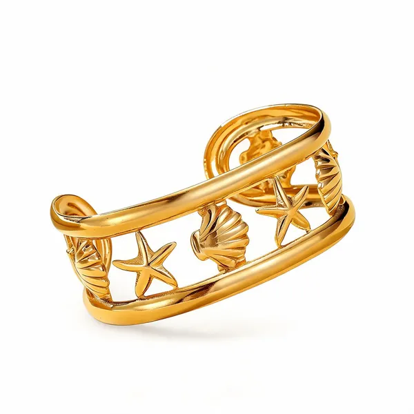 Gold_Tone_Starfish_Shell_Cuff_Bracelet_For_Women