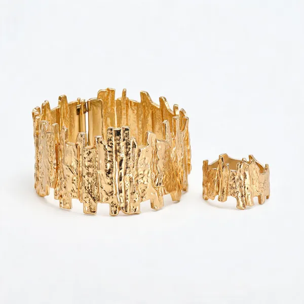 Gold-Tone_Statement_Bracelet_And_Ring_Set_For_Women