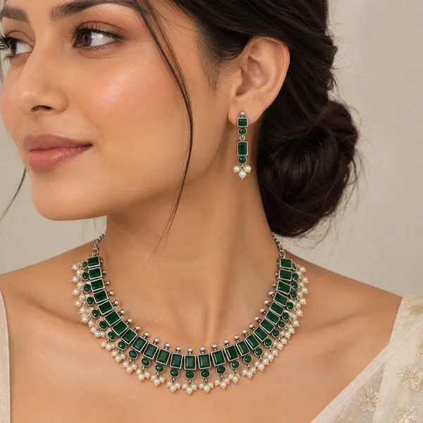 Green_Silver_Alloy_Geometric_Stone_Necklace_Set_For_Women