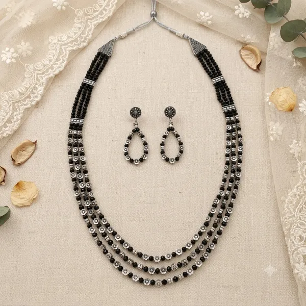Black_Beaded_Multi-Strand_Necklace_Set_with_Matching_Earrings