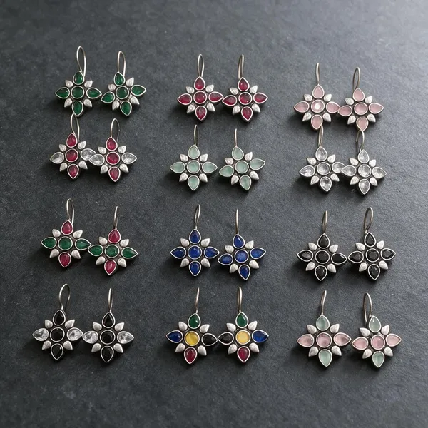 Multicolour_Alloy_Floral_Drop_Earrings_For_Women