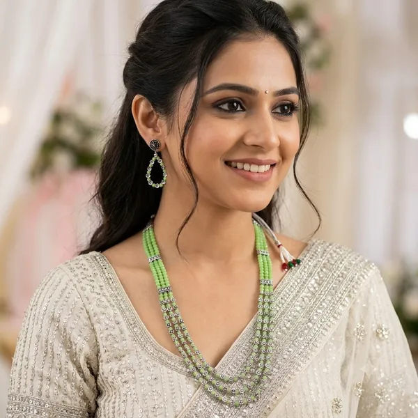 Light_Green_Beaded_Multi-Strand_Necklace_Set_with_Matching_Earrings