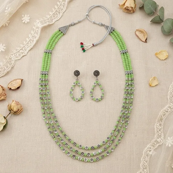 Light_Green_Beaded_Multi-Strand_Necklace_Set_with_Matching_Earrings