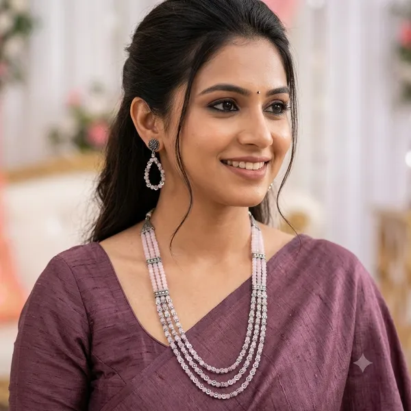 Light_Pink_Beaded_Multi-Strand_Necklace_Set_with_Matching_Earrings