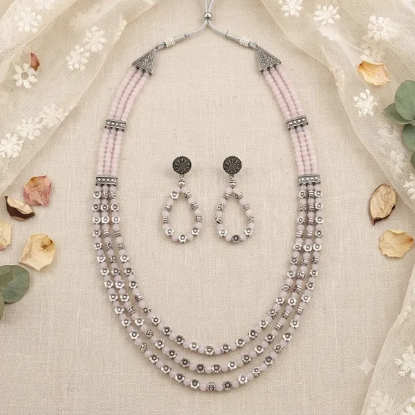 Light_Pink_Beaded_Multi-Strand_Necklace_Set_with_Matching_Earrings