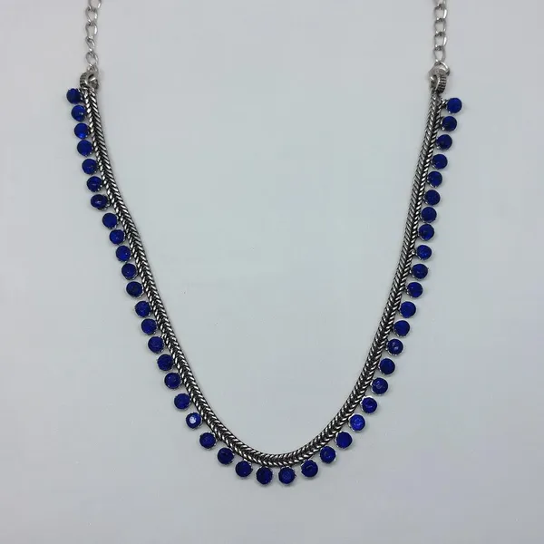 Blue_Alloy_Silver_Tone_Double_Strand_Beaded_Necklace_For_Women