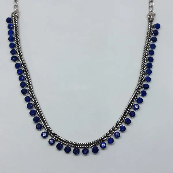 Blue_Alloy_Silver_Tone_Double_Strand_Beaded_Necklace_For_Women