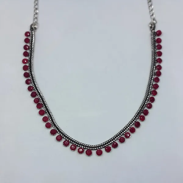 Silver_Red_Alloy_Beaded_Chain_Necklace_For_Women