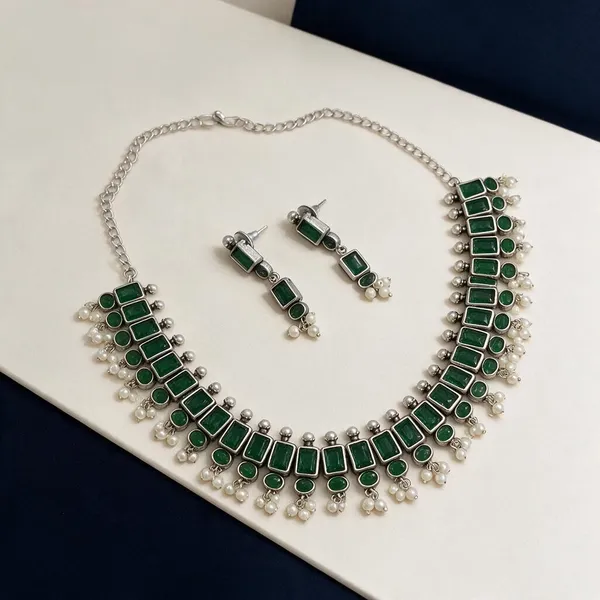 Green_Silver_Alloy_Geometric_Stone_Necklace_Set_For_Women