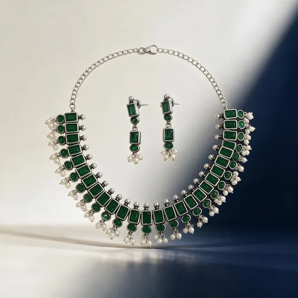 Green_Silver_Alloy_Geometric_Stone_Necklace_Set_For_Women