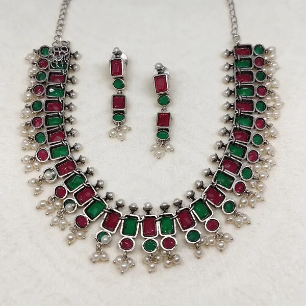 Green_Maroon_Alloy_Oxidised_Layered_Necklace_Set_For_Women