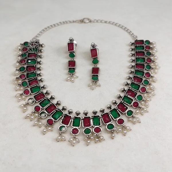 Green_Maroon_Alloy_Oxidised_Layered_Necklace_Set_For_Women