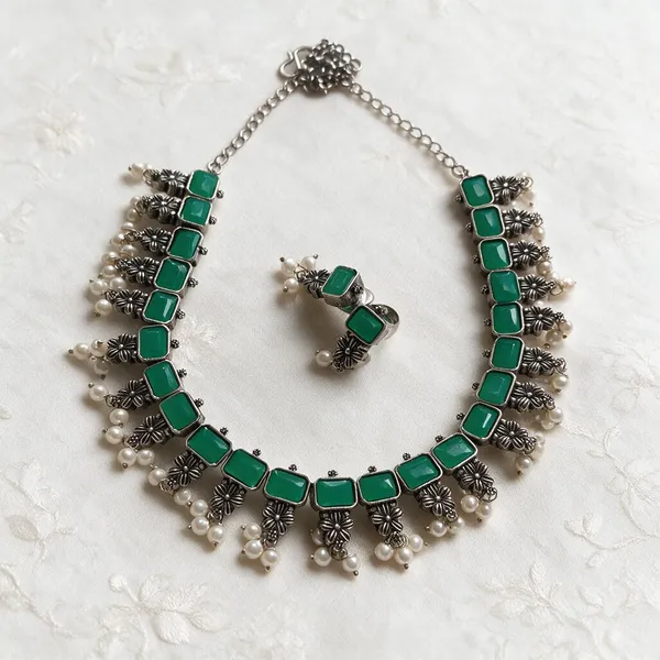 Green_Alloy_Oxidised_Rectangular_Stone_Necklace_Set_For_Women
