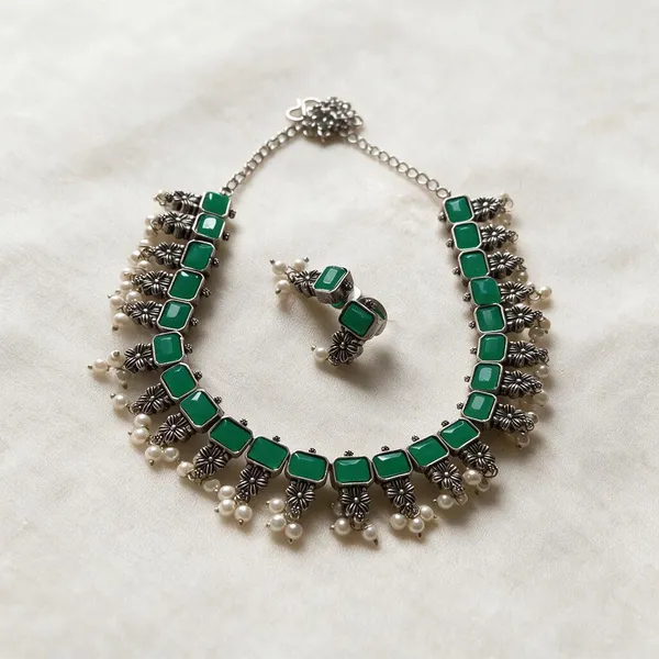 Green_Alloy_Oxidised_Rectangular_Stone_Necklace_Set_For_Women