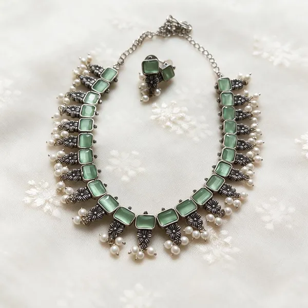Green_Alloy_Oxidised_Square_Stone_Necklace_Set_For_Women