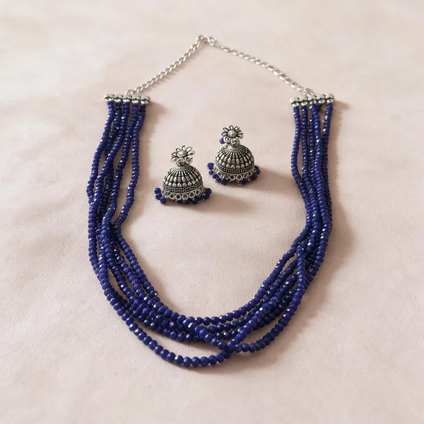 Blue_Alloy_Layered_Beaded_Jhumka_Necklace_And_Earrings_Set_For_Women