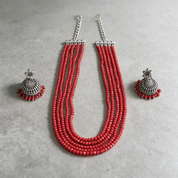 Red_Beaded_Oxidized_Layered_Necklace_Set_For_Women