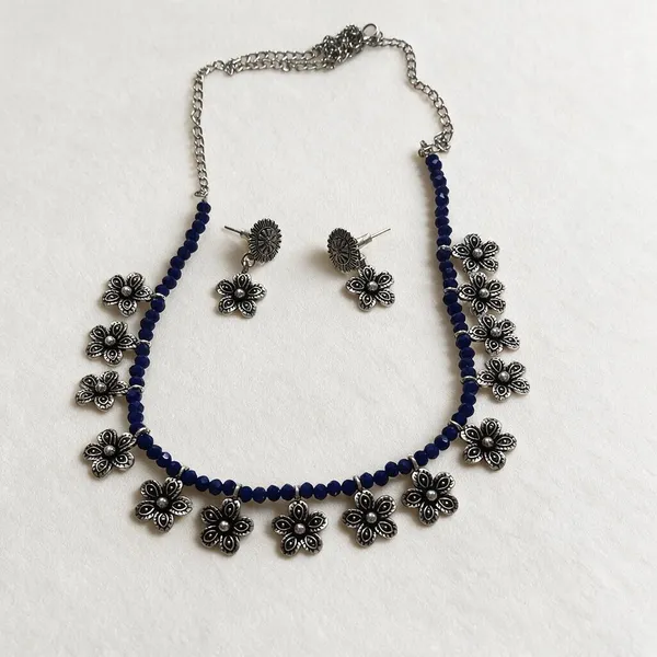 Blue_Alloy_Oxidised_Floral_Beaded_Necklace_Set_For_Women